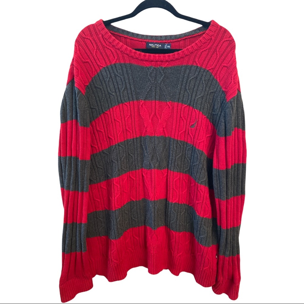 Vintage Nautica sweater XXL Red and Grey oversized 100% cotton